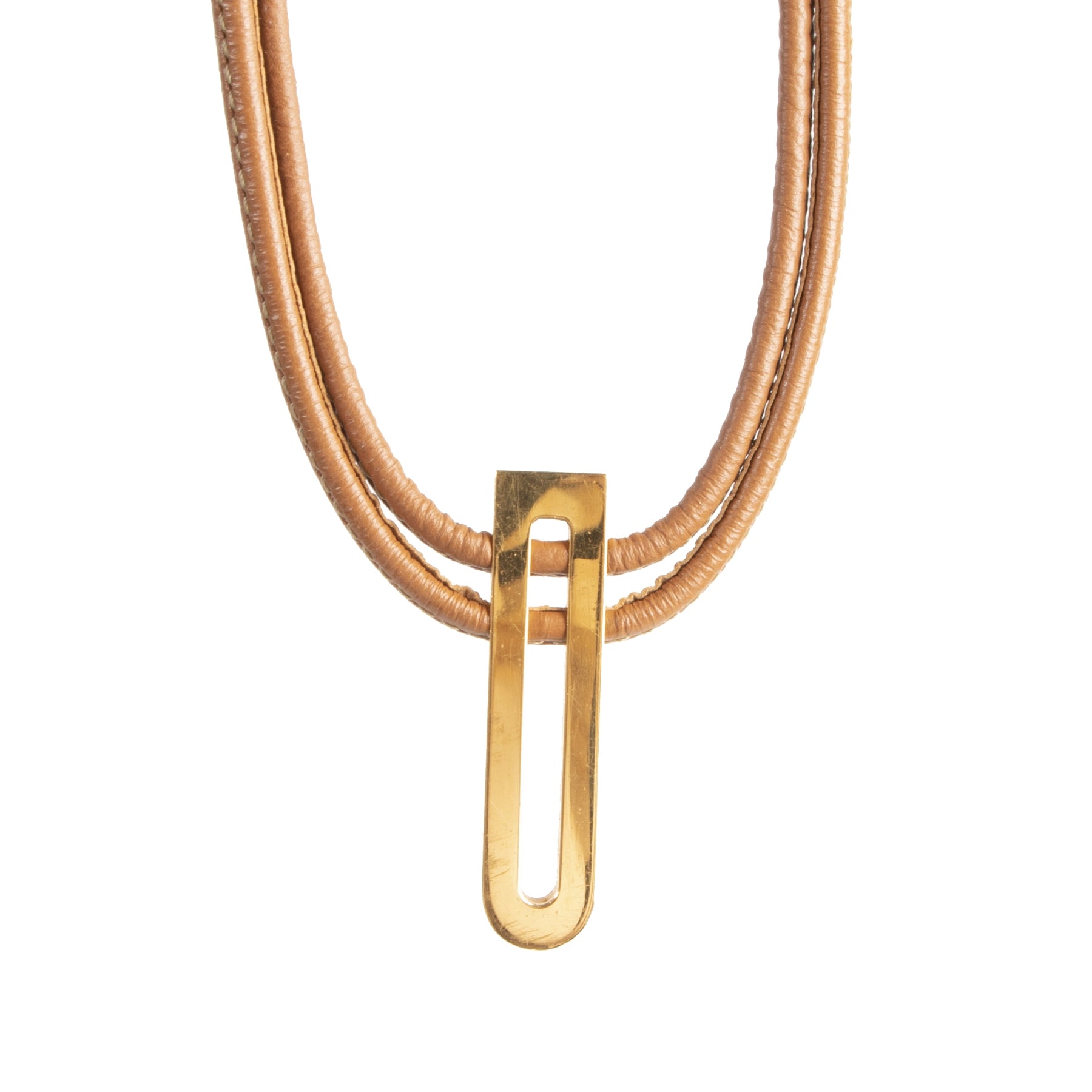 Authentieke Tweedehands Delvaux Brown Leather Gold D Necklace juiste prijs veilig online shoppen luxe merken webshop winkelen Antwerpen België mode fashion