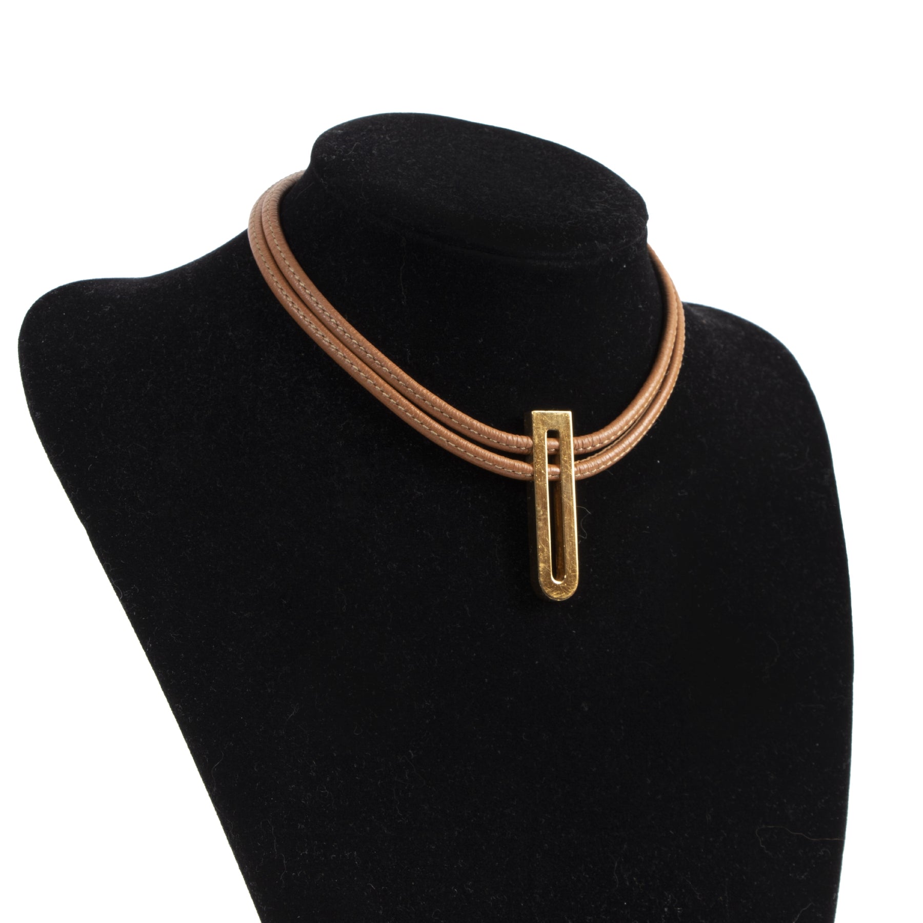 Authentic secondhand Delvaux Brown Leather Gold D Necklace designer necklaces accessories fashion luxury vintage webshop safe secure online shopping