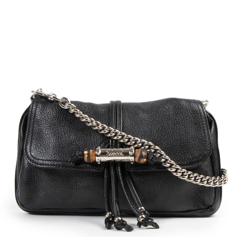 Gucci Black Leather Bamboo Croisette Shoulder Bag