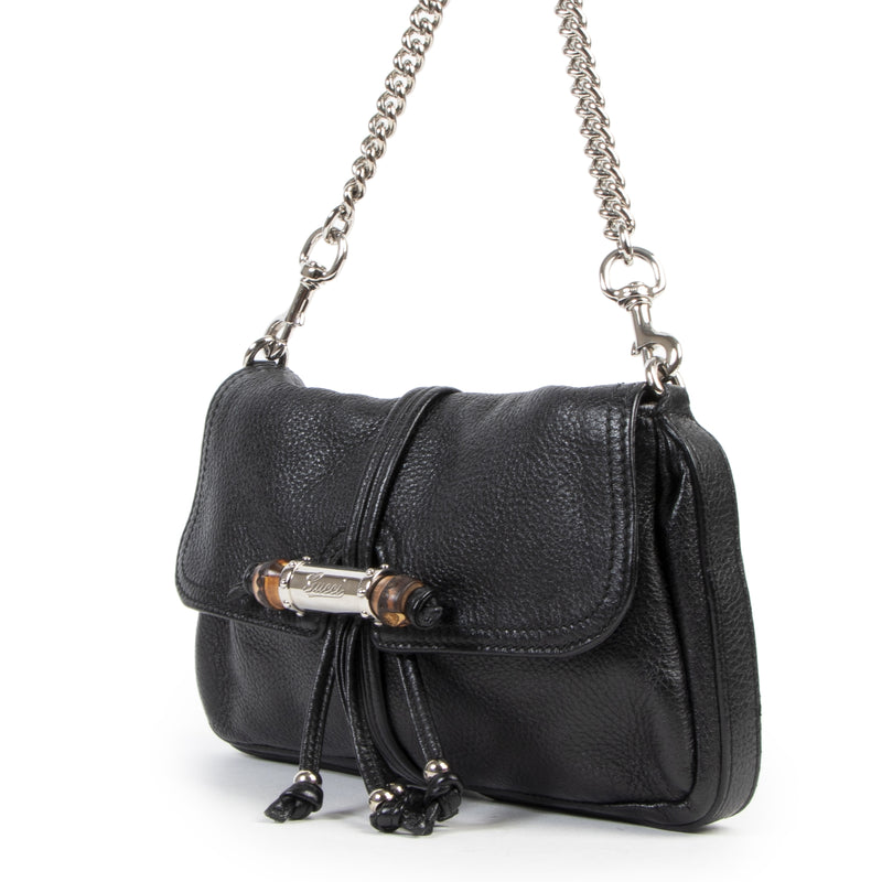 Gucci Black Leather Bamboo Croisette Shoulder Bag