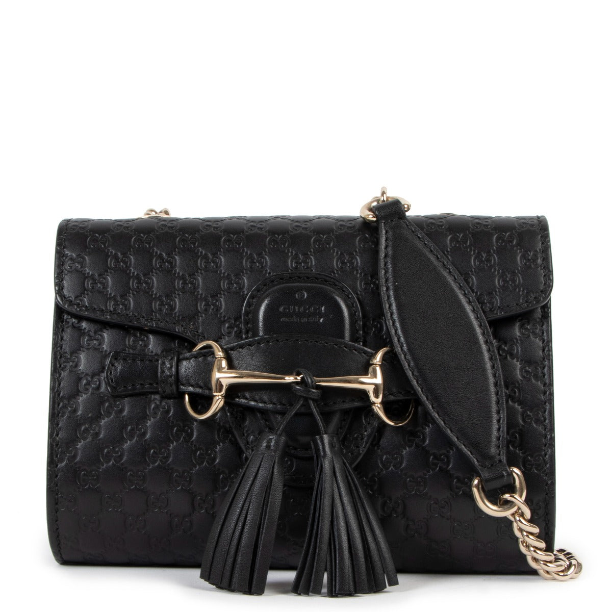 Sac bandoulière Gucci Mini Emily en cuir Microguccissima noir à chaîne