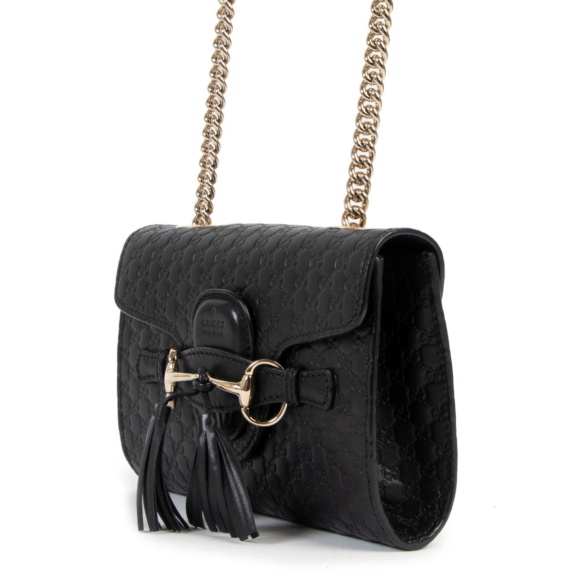 Sac bandoulière Gucci Mini Emily en cuir Microguccissima noir à chaîne