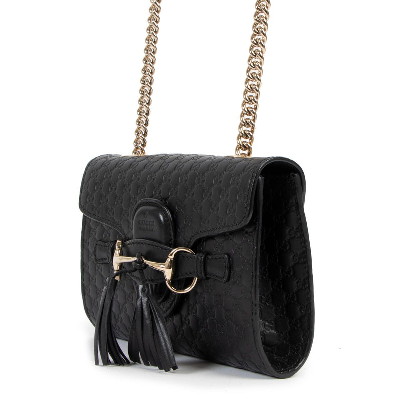 Gucci Black Microguccissima Leather Mini Emily Chain Crossbody Bag
