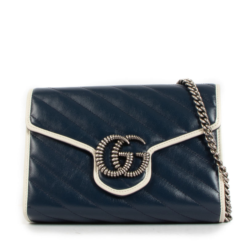 Gucci Blue GG Marmont Chain Bag for the best price at Labellov secondhand luxury in Antwerp