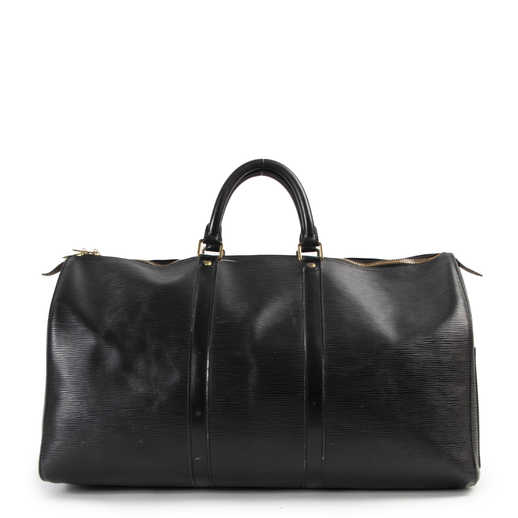 Authentieke Tweedehands Louis Vuitton Black Epi Leather Keepall 55 Travel Bag juiste prijs veilig online shoppen luxe merken webshop winkelen Antwerpen België mode fashion