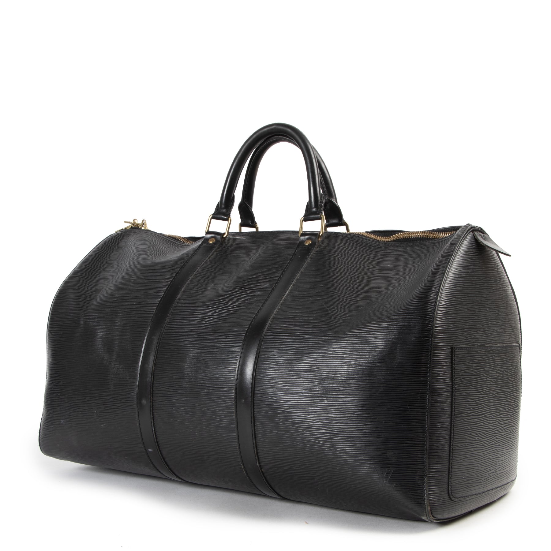 Authentieke Tweedehands Louis Vuitton Black Epi Leather Keepall 55 Travel Bag juiste prijs veilig online shoppen luxe merken webshop winkelen Antwerpen België mode fashion