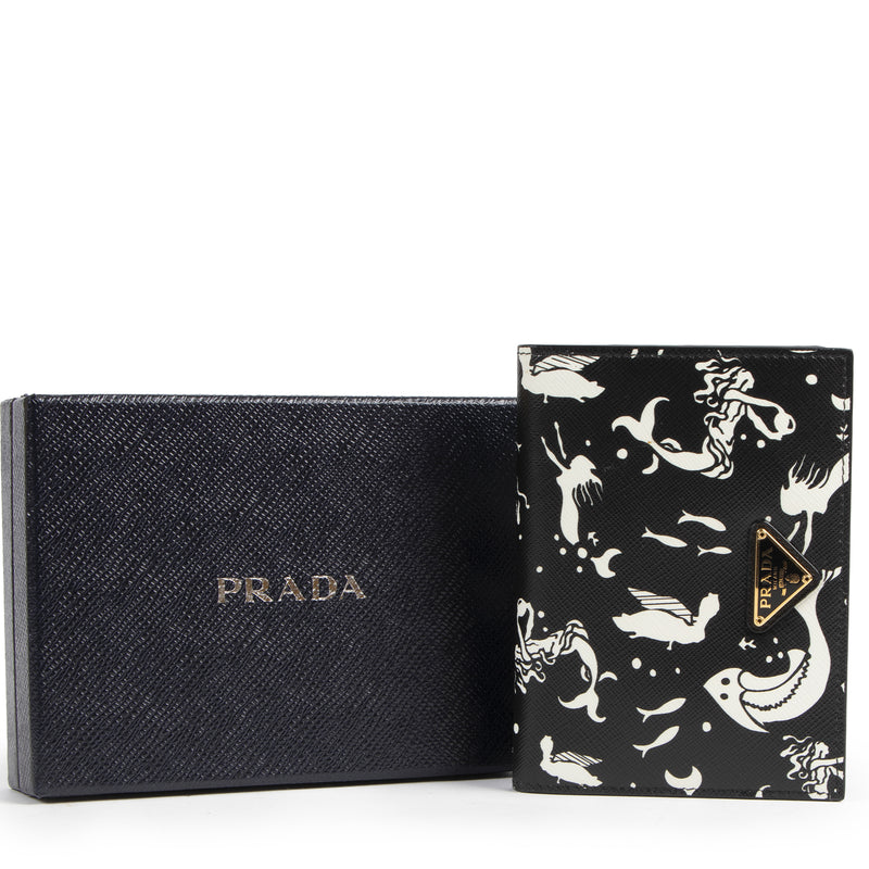Authentic secondhand Prada Black Mermaid Print Wallet designer fashion luxury vintage webshop safe secure online shopping