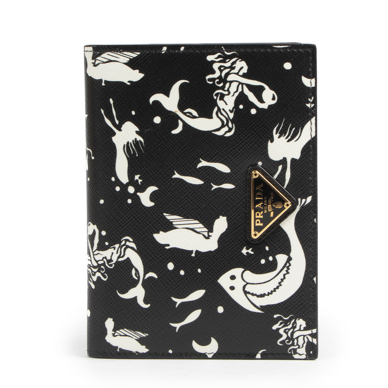 Authentic secondhand Prada Black Mermaid Print Wallet designer fashion luxury vintage webshop safe secure online shopping