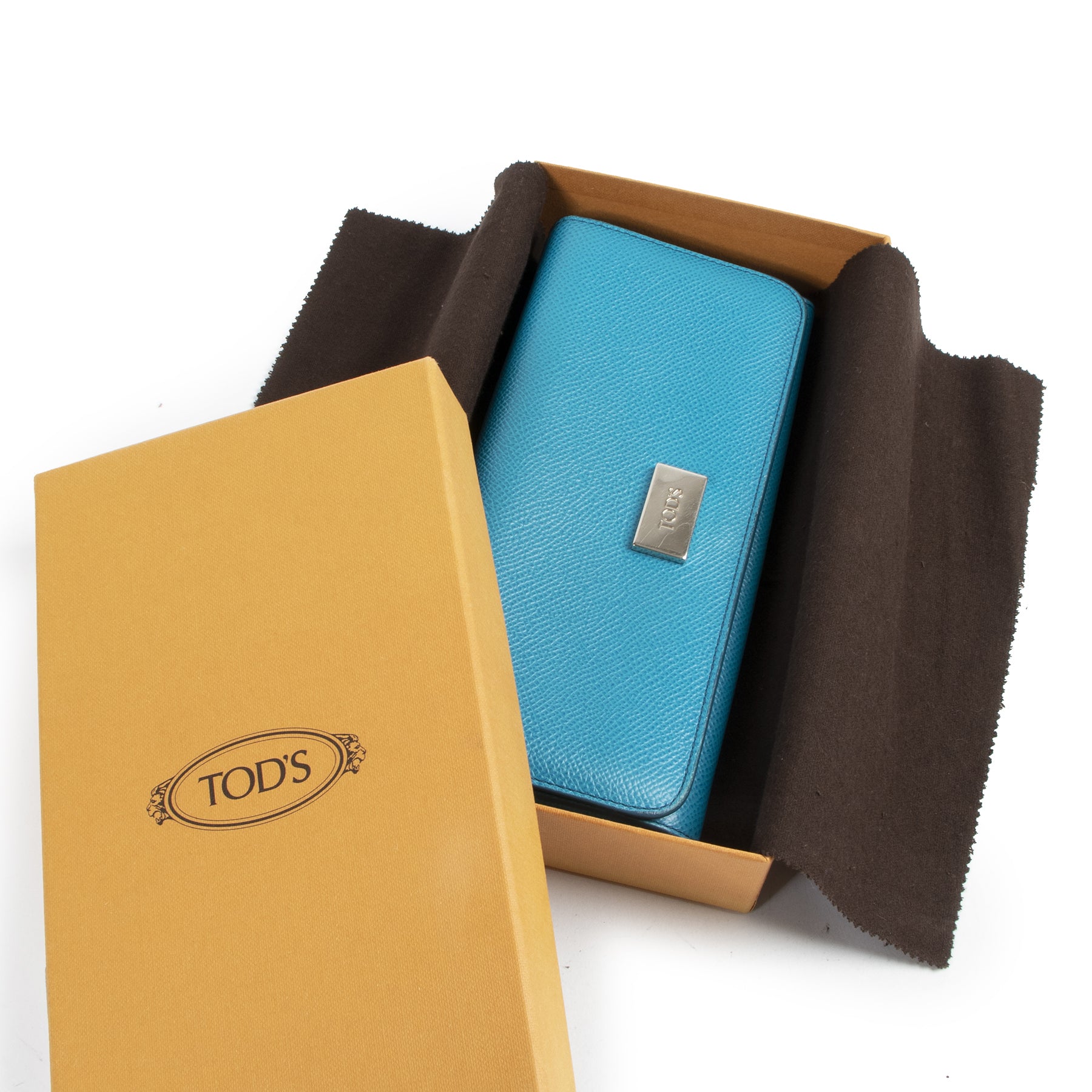 Authentieke Tweedehands Tods Blue Leather Long Wallet juiste prijs veilig online shoppen luxe merken webshop winkelen Antwerpen België mode fashion