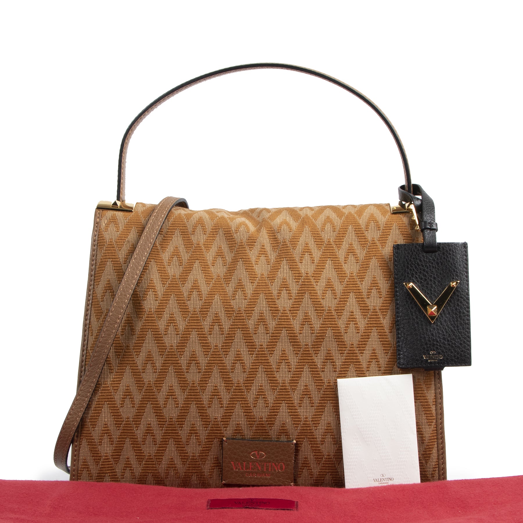 Authentic secondhand Valentino Garavani Camel Logo Shoulder Bag designer bags fashion luxury vintage webshop safe secure online shopping