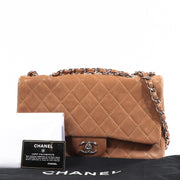 Buy an authentic Chanel Taupe Large Single Flap Bag in very good condition at Labellov in Antwerp.