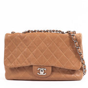 Buy an authentic Chanel Taupe Large Single Flap Bag in very good condition at Labellov in Antwerp.