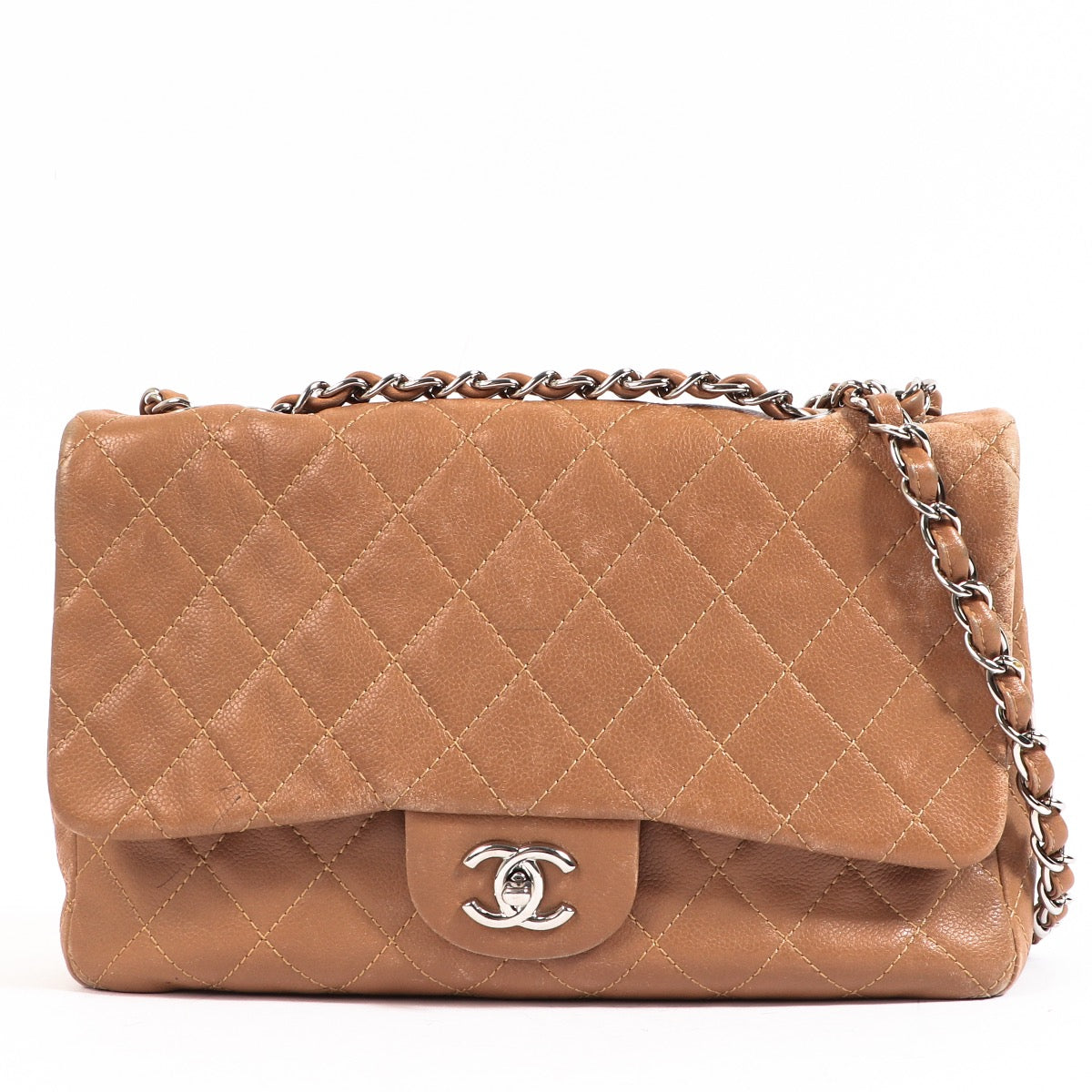 Buy an authentic Chanel Taupe Large Single Flap Bag in very good condition at Labellov in Antwerp.