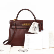 Hermes kelly 32, hermes kelly chocolat, hermes kelly grain lisse, hermes grain lisse, hermes tweedehands kelly, hermes kelly seconde main