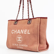 authentic preloved Chanel Red/Pink Canvas Small Deauville Shopper Bag on Labellov.com