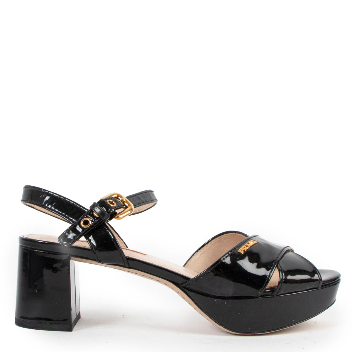 Prada Linea Rossa Black Patent Leather Platform Sandals