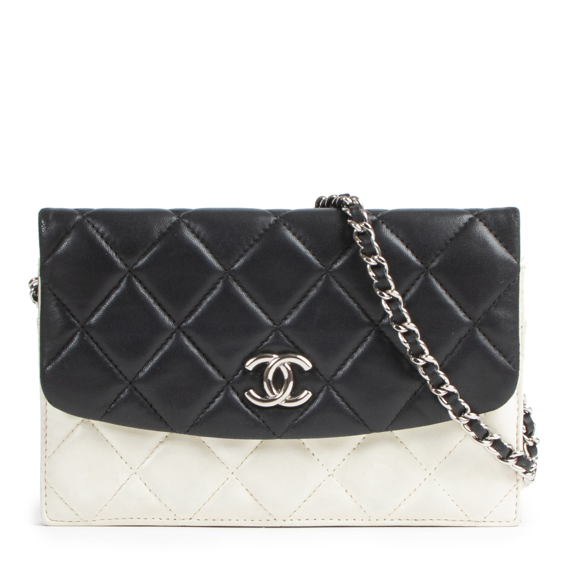 Chanel Lambskin Quilted Double Sided Black & White Wallet On Chain WOCfor the best price at Labellov secondhand