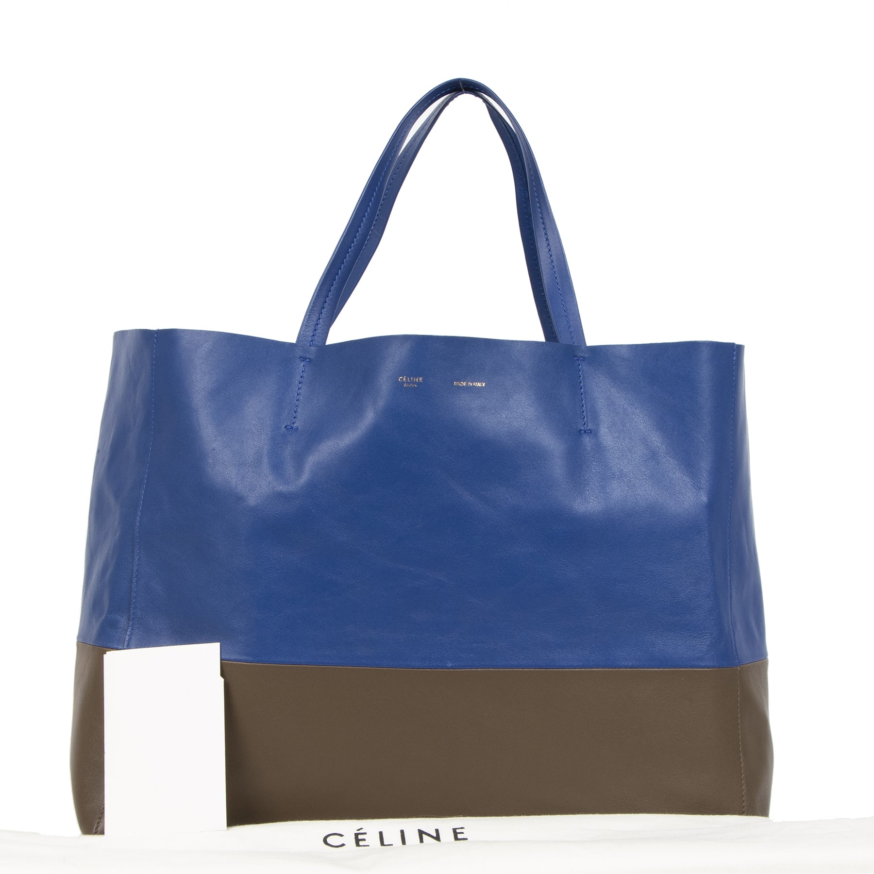 We buy and sell your authentic Céline Lambskin Horizontal Bi-Color Cabas Shoulder Ba