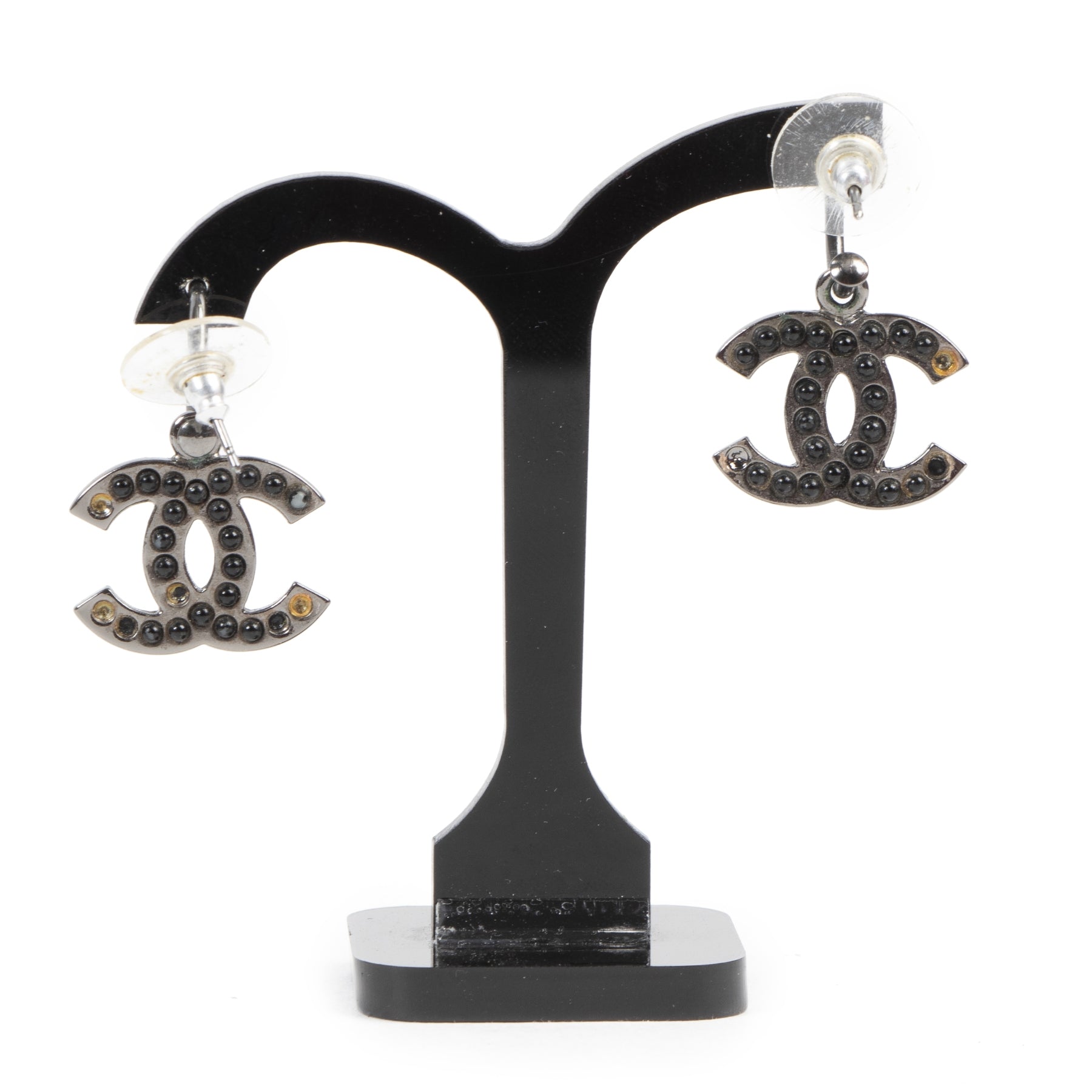 Chanel Grey Double CC Dangle Earrings