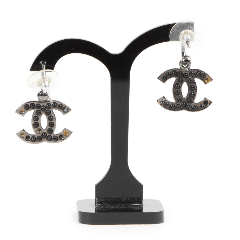 Chanel Grey Double CC Dangle Earrings