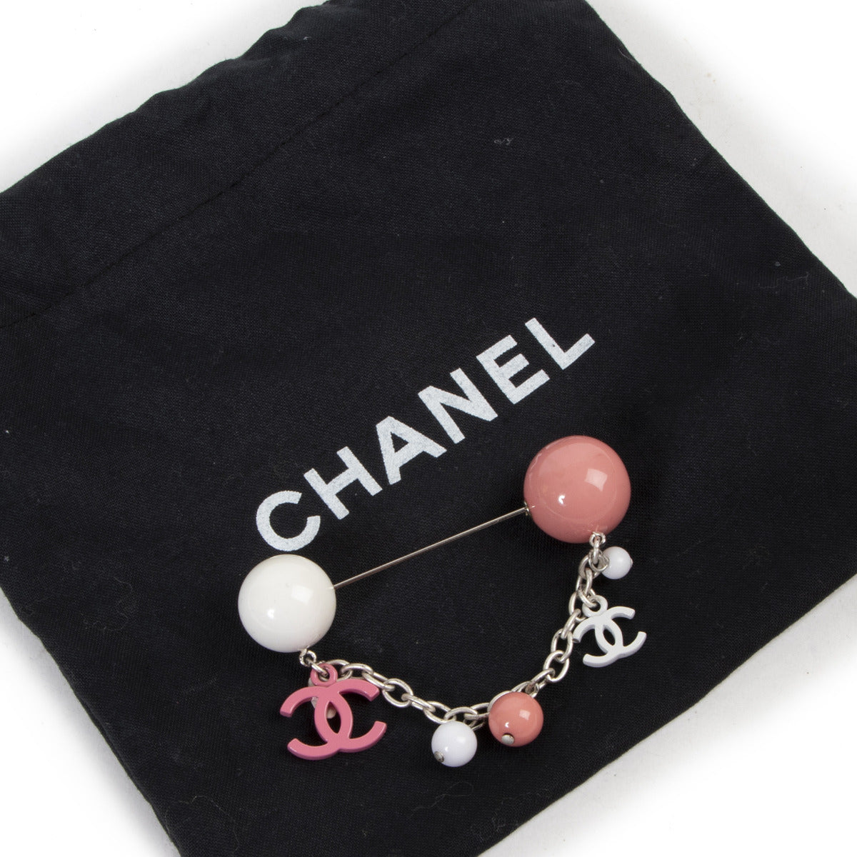 Chanel Pink And White Charm Pin