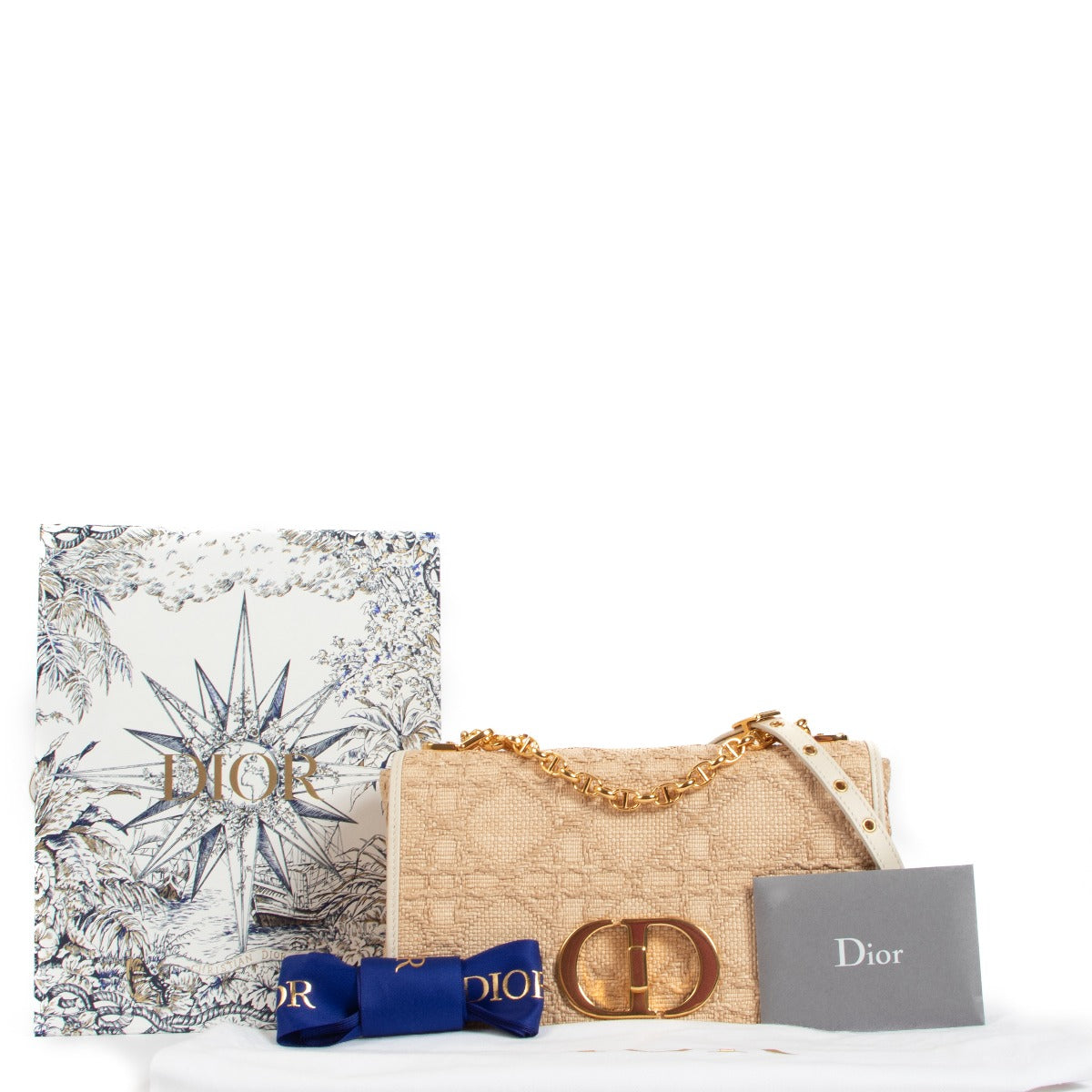 Christian Dior Medium Caro Natural Macrocannage Raffia Bag
