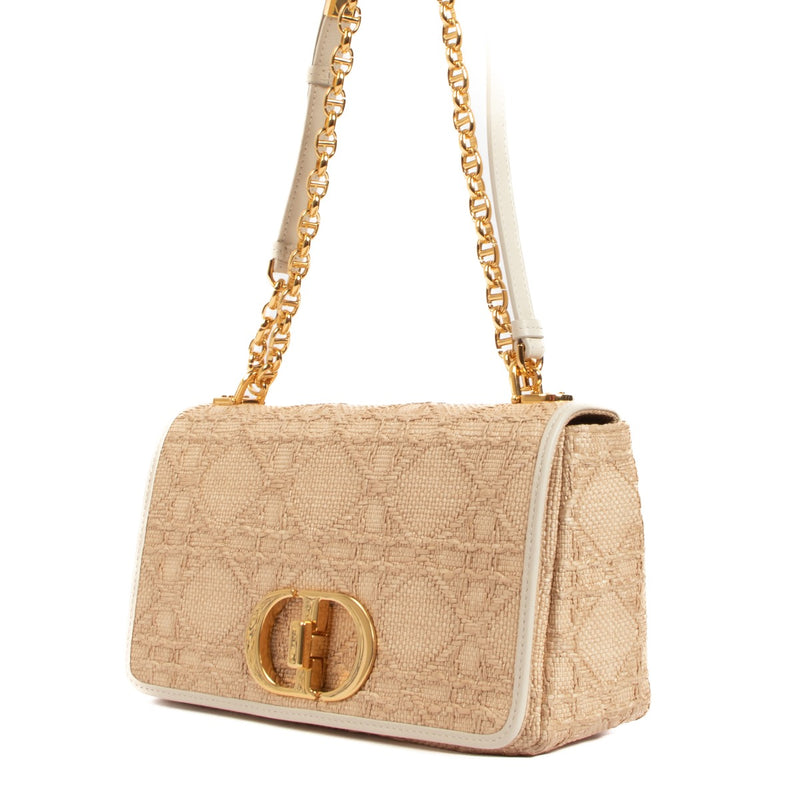 Christian Dior Medium Caro Natural Macrocannage Raffia Bag
