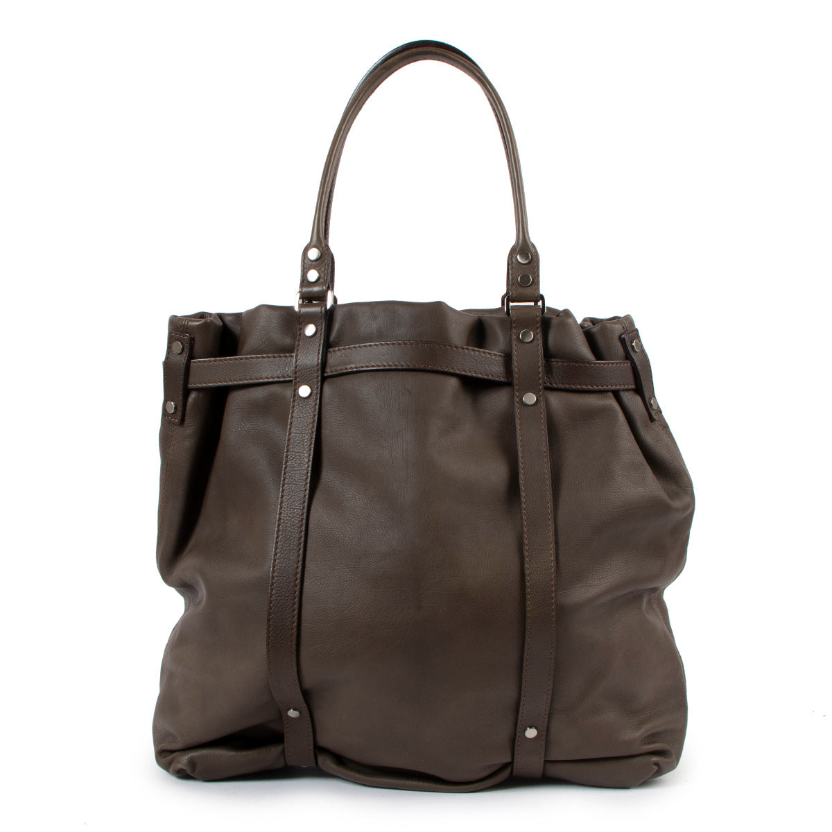 Lanvin Kakibruine Leren Tote Bag
