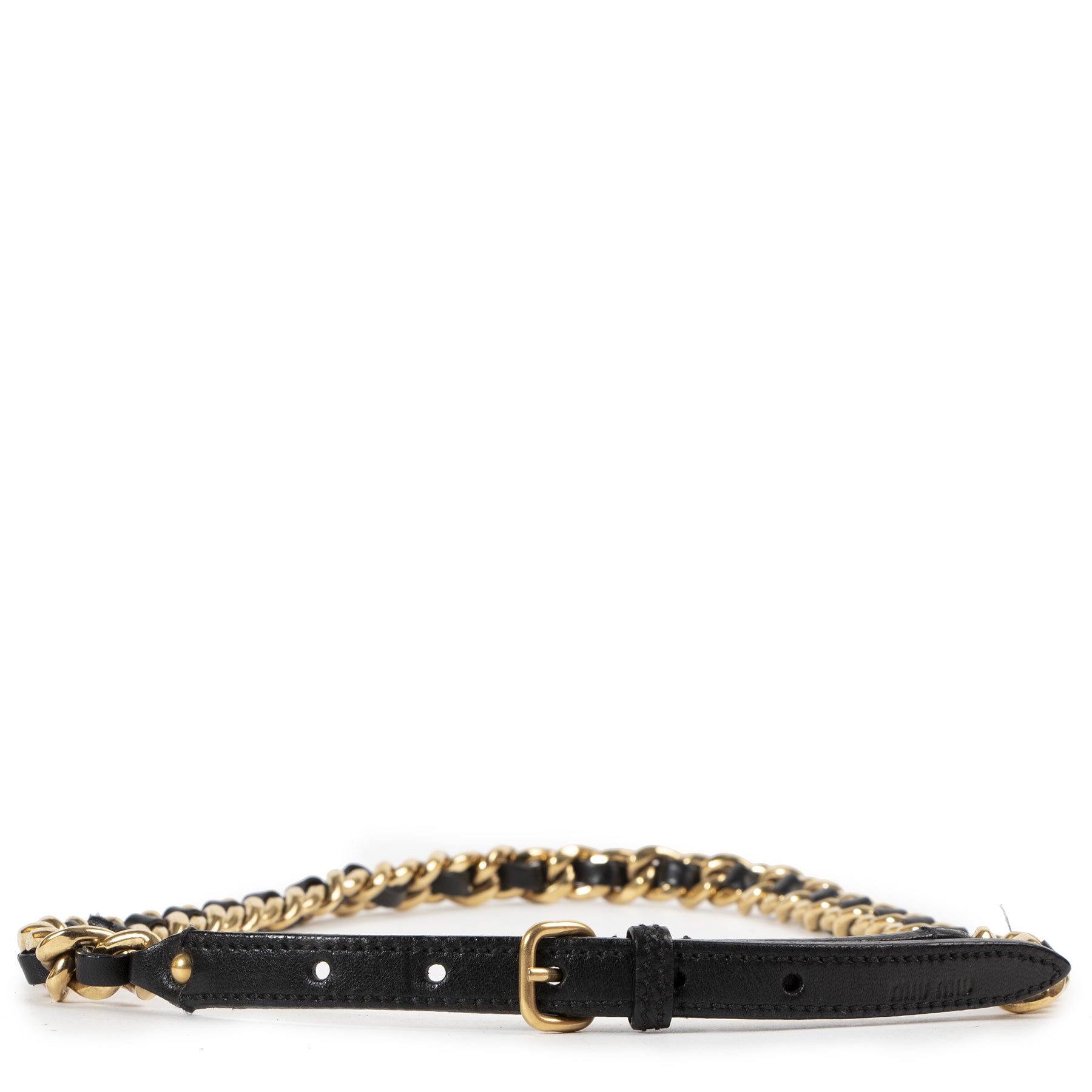 koop veilig online Miu Miu Black And Gold Chain Belt - Size 80