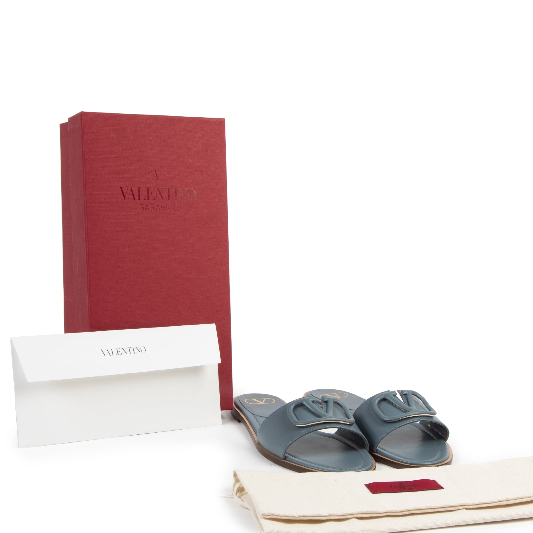 Authentic secondhand Valentino Blue Garavani Slide Flat Sandals - Size 40 designer shoes sandals fashion luxury vintage webshop safe secure online shopping