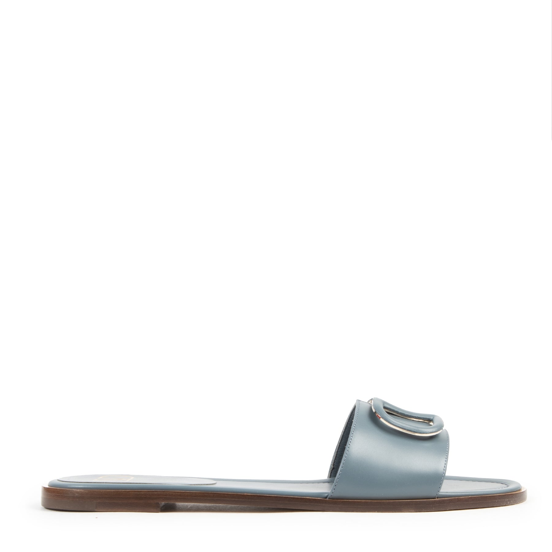 Authentieke Tweedehands Valentino Blue Garavani Slide Flat Sandals - Size 40 juiste prijs veilig online shoppen luxe merken webshop winkelen Antwerpen België mode fashion
