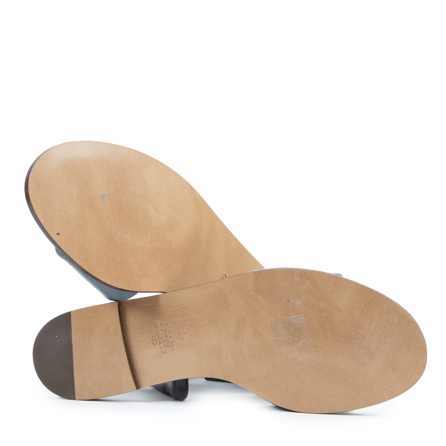 Authentieke Tweedehands Valentino Blue Garavani Slide Flat Sandals - Size 40 juiste prijs veilig online shoppen luxe merken webshop winkelen Antwerpen België mode fashion