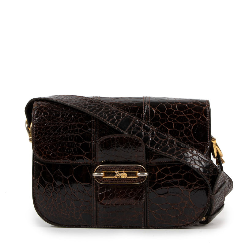 Celine Brown Alligator Carriage Vintage Shoulder Bag