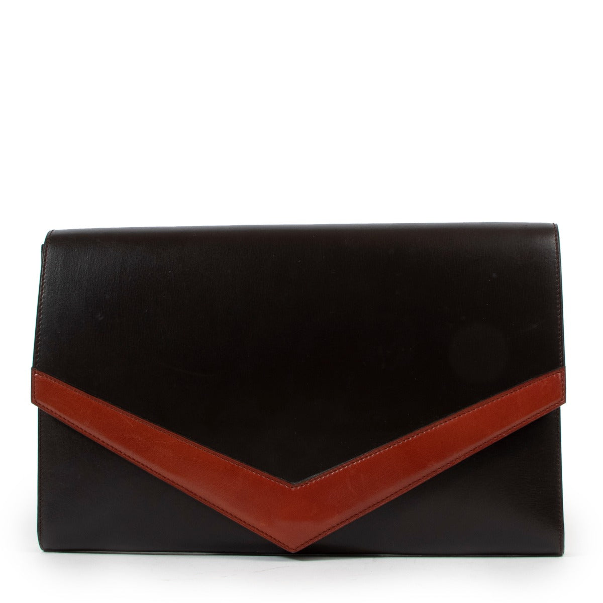 Delvaux Brown Box Calf Leather Vintage Clutch