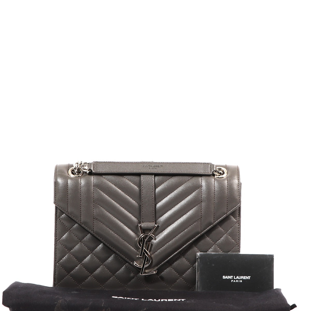 Buy an authentic second-hand Yves Saint Laurent Grey Quilted Calfskin Leather Crossbody Bag in very good condition at Labellov in Antwerp.