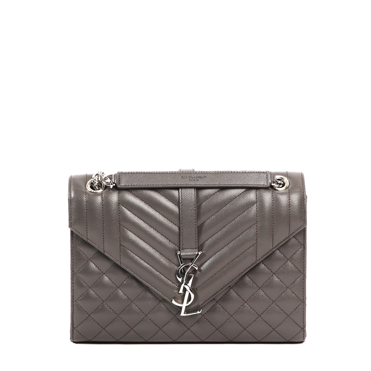 Buy an authentic second-hand Yves Saint Laurent Grey Quilted Calfskin Leather Crossbody Bag in very good condition at Labellov in Antwerp.