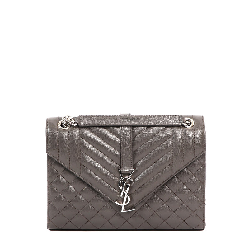 Buy an authentic second-hand Yves Saint Laurent Grey Quilted Calfskin Leather Crossbody Bag in very good condition at Labellov in Antwerp.