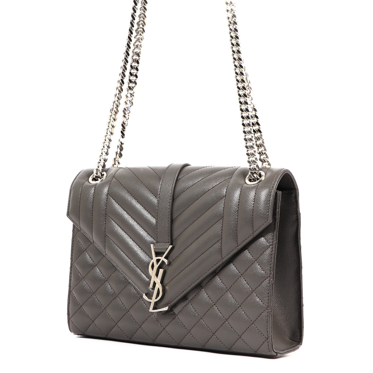 Buy an authentic second-hand Yves Saint Laurent Grey Quilted Calfskin Leather Crossbody Bag in very good condition at Labellov in Antwerp.