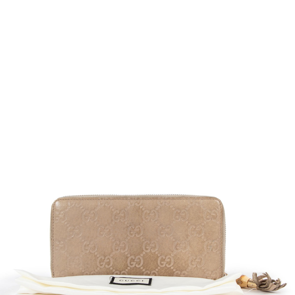 Gucci Beige Guccissima Bamboo Zip Wallet