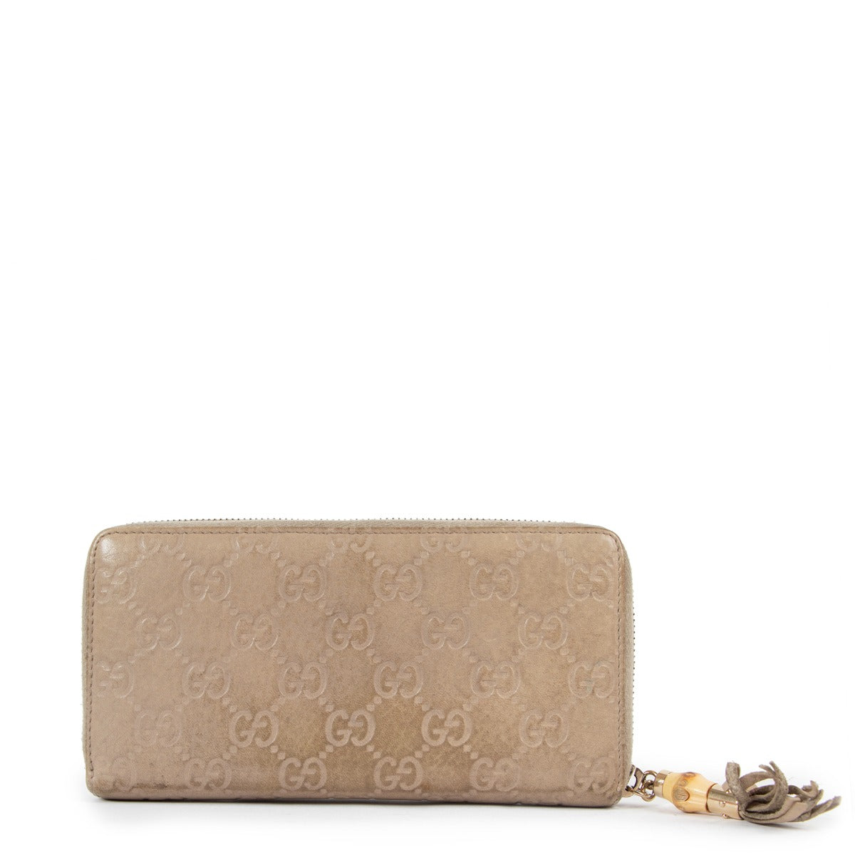 Gucci Beige Guccissima Bamboo Zip Wallet