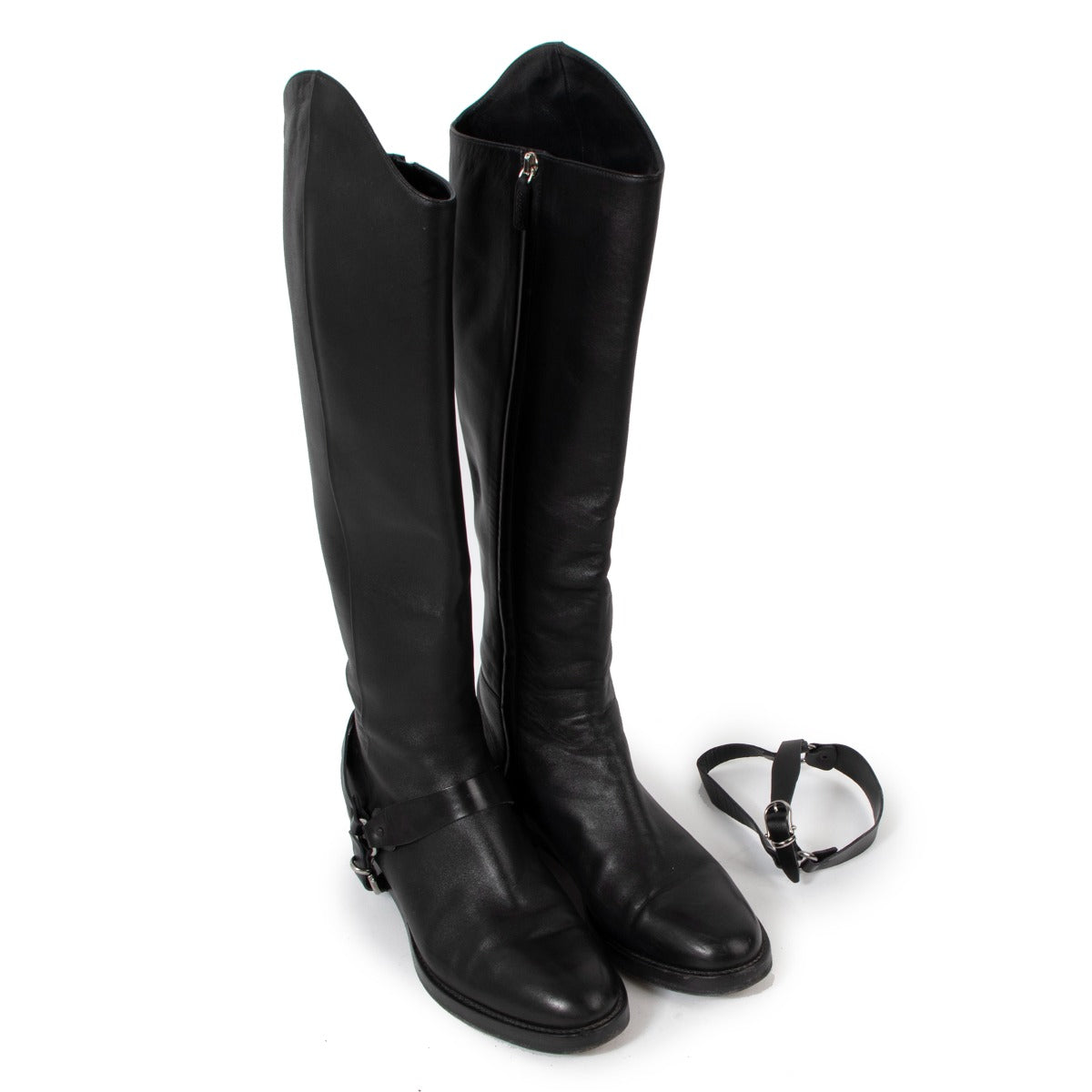 Gucci Black Leather Horsebit Riding Boots - Size 38