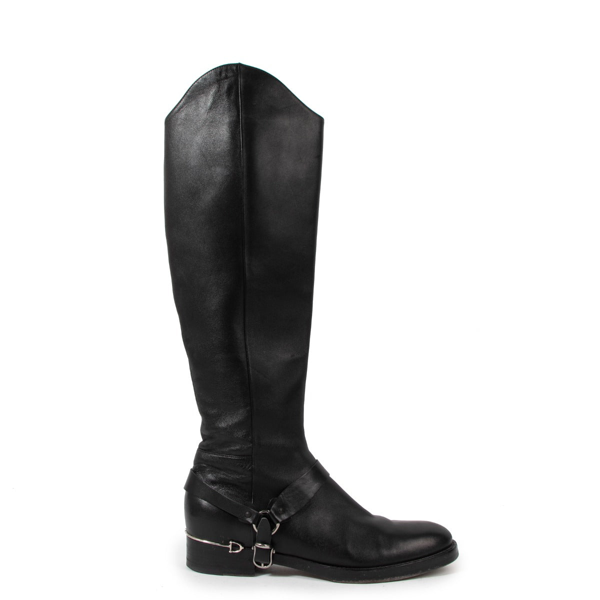Gucci Black Leather Horsebit Riding Boots - Size 38