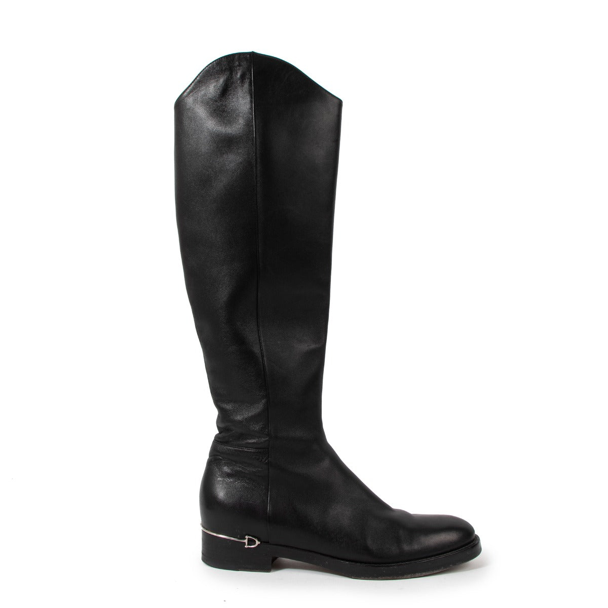 Gucci Black Leather Horsebit Riding Boots - Size 38