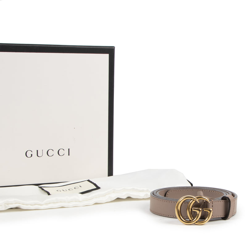 Authentic secondhand Gucci Taupe Leather Marmont GG Belt - Size 85 designer belts fashion luxury vintage webshop safe secure online shopping
