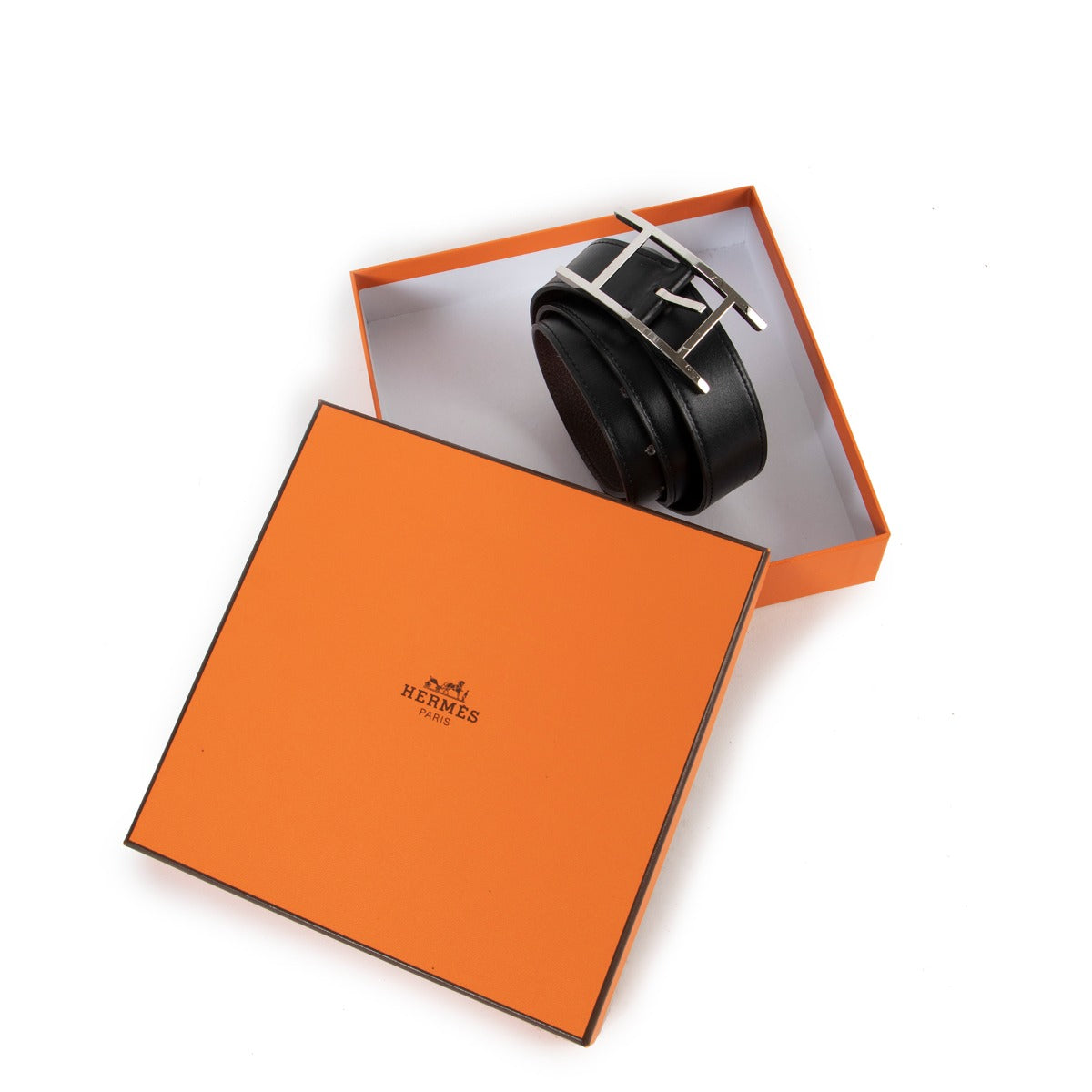Hermès Reversible Black Box/Chocolat Togo Quentin Belt - Size 90