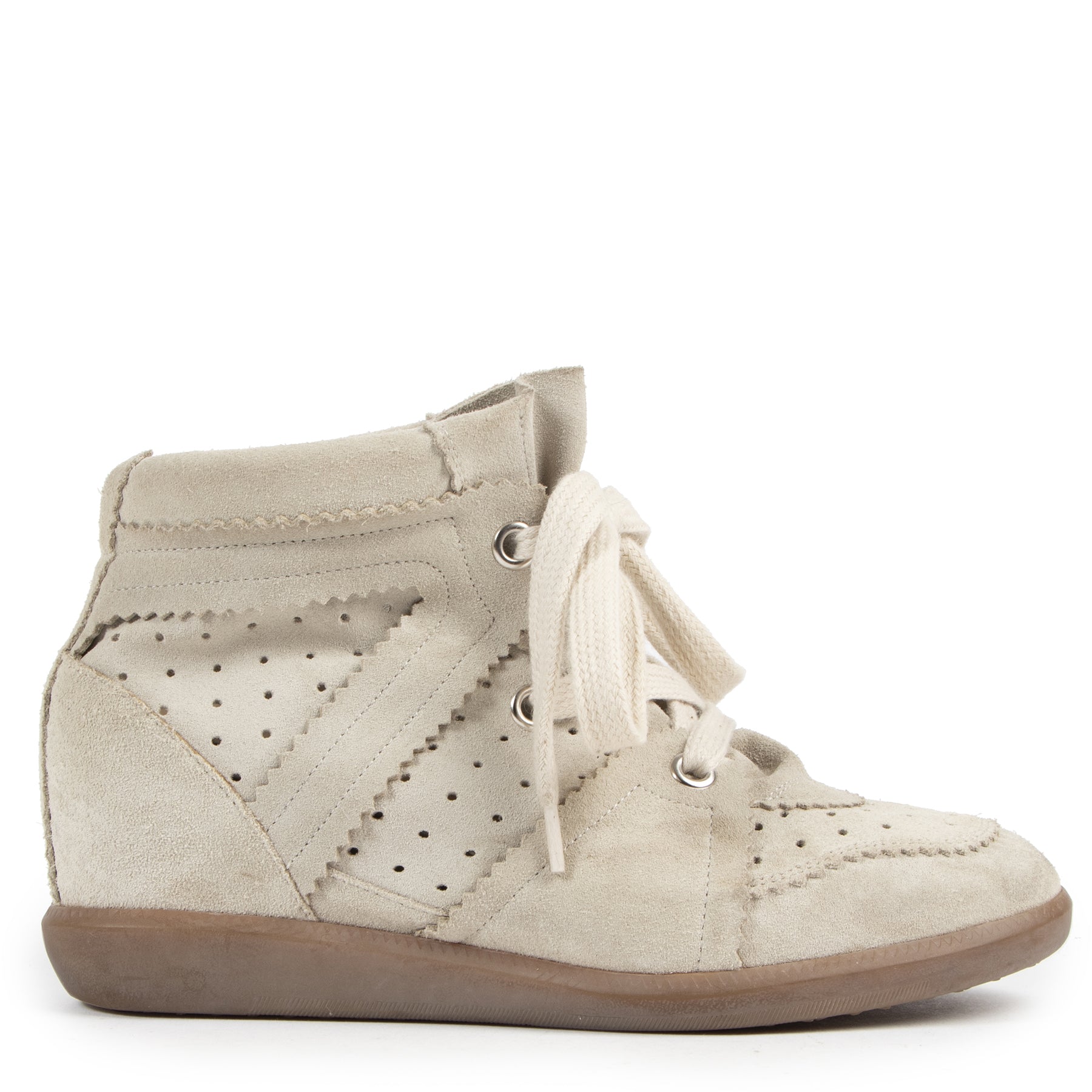 Authentieke Tweedehands Isabel Marant Beige Suede Bobby Wedge Sneakers - Size 39 juiste prijs veilig online shoppen luxe merken webshop winkelen Antwerpen België mode fashion