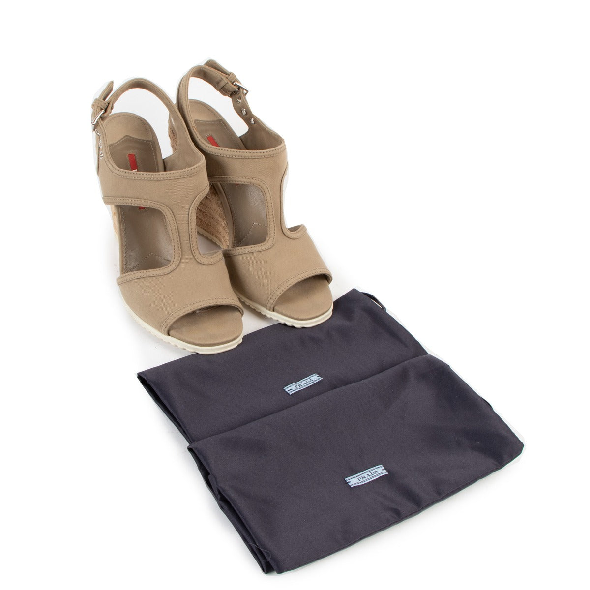 Prada Beige Wedge Raffia Sandals
