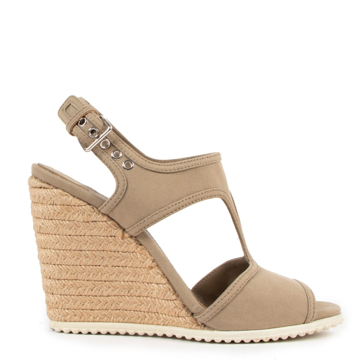 Prada Beige Wedge Raffia Sandals