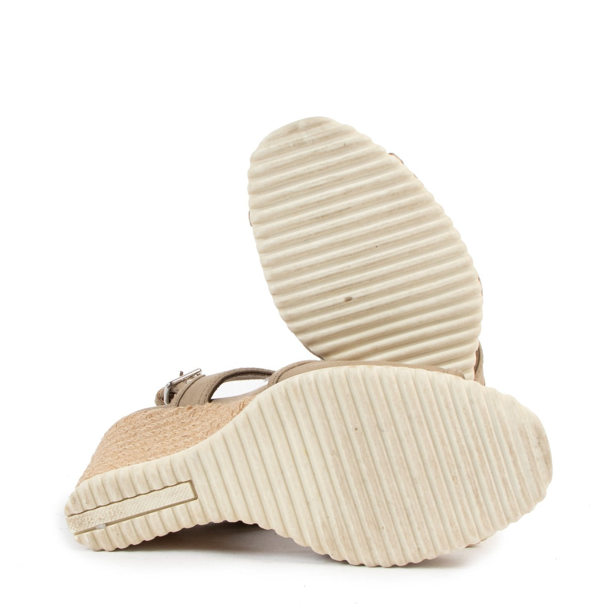 Prada Beige Wedge Raffia Sandals