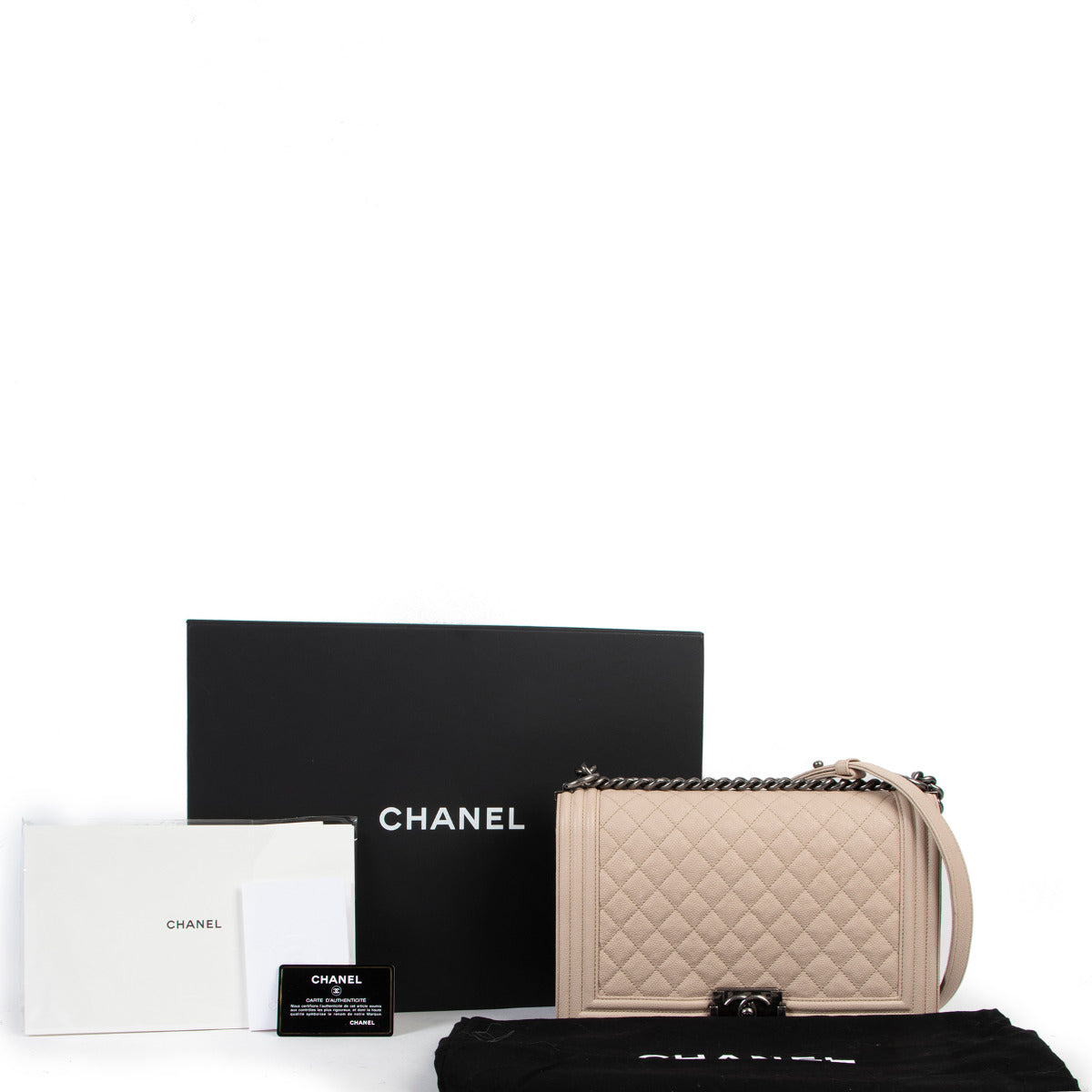 Chanel New Medium Classic Beige Boy Bag PHW